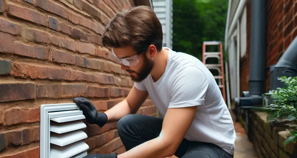 man inspecting external dryer vent